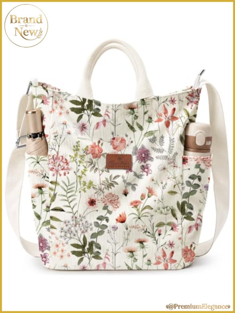 Large Vertical Corduroy Crossbody Tote Bag with Zipper, Adjustable Strap,